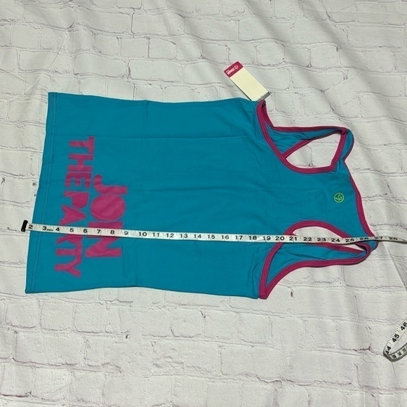 ZUMBA FITNESS sporty stretchy black tank top Blue “Join the Party” XLarge NWT - Picture 6 of 8